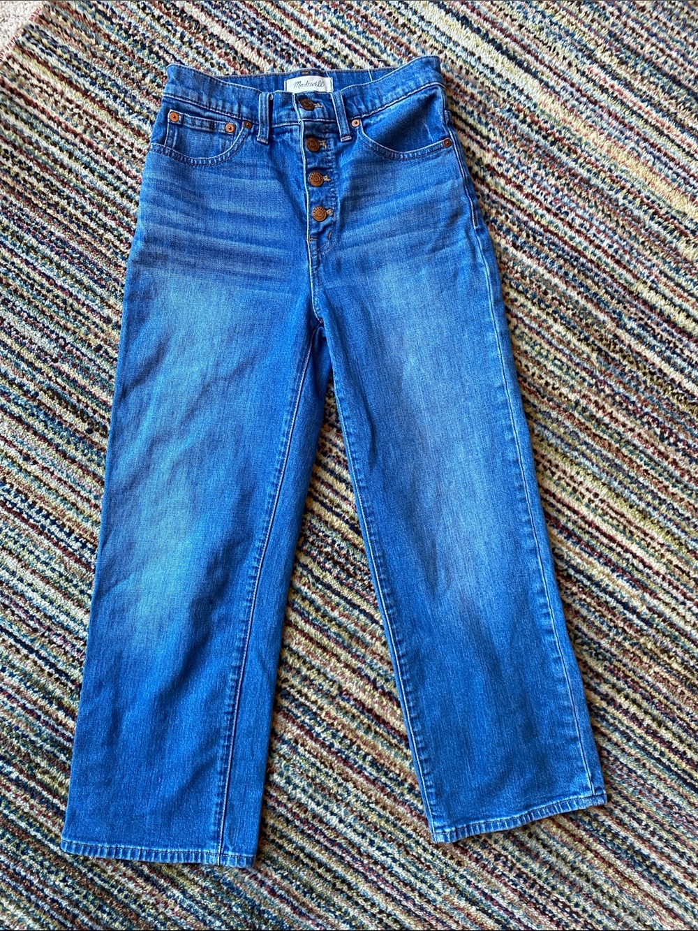 Madewell Button-Front Wide Leg Jeans in Blue Denim